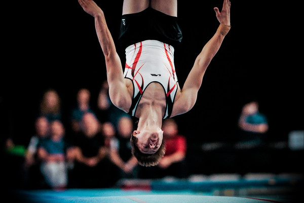 Kristof Willerton caught upside down in action competing at tumbling championshi