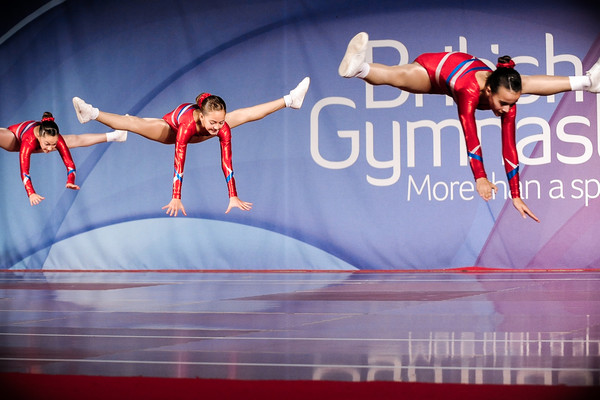 Trio of aerobic gymnasts perform at the British Championships